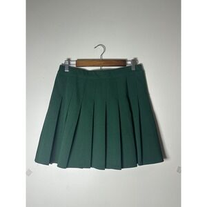 Preppy Forest Green Pleated Mini Skirt Dark Academia High Waist Large